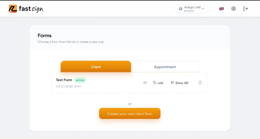 FastSign forms dashboard